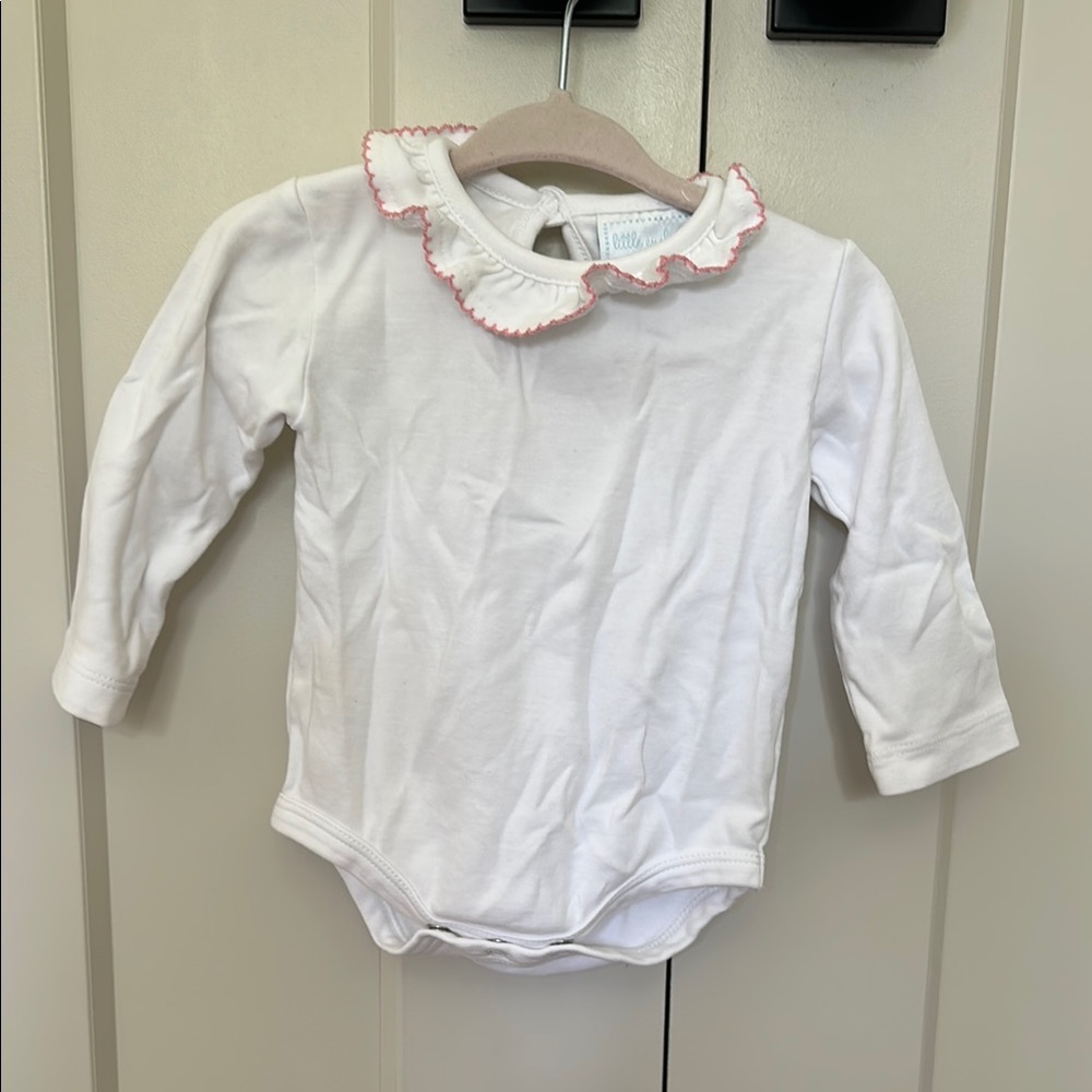 Little English White Long Sleeve Baby Bodysuit with Pink Trim